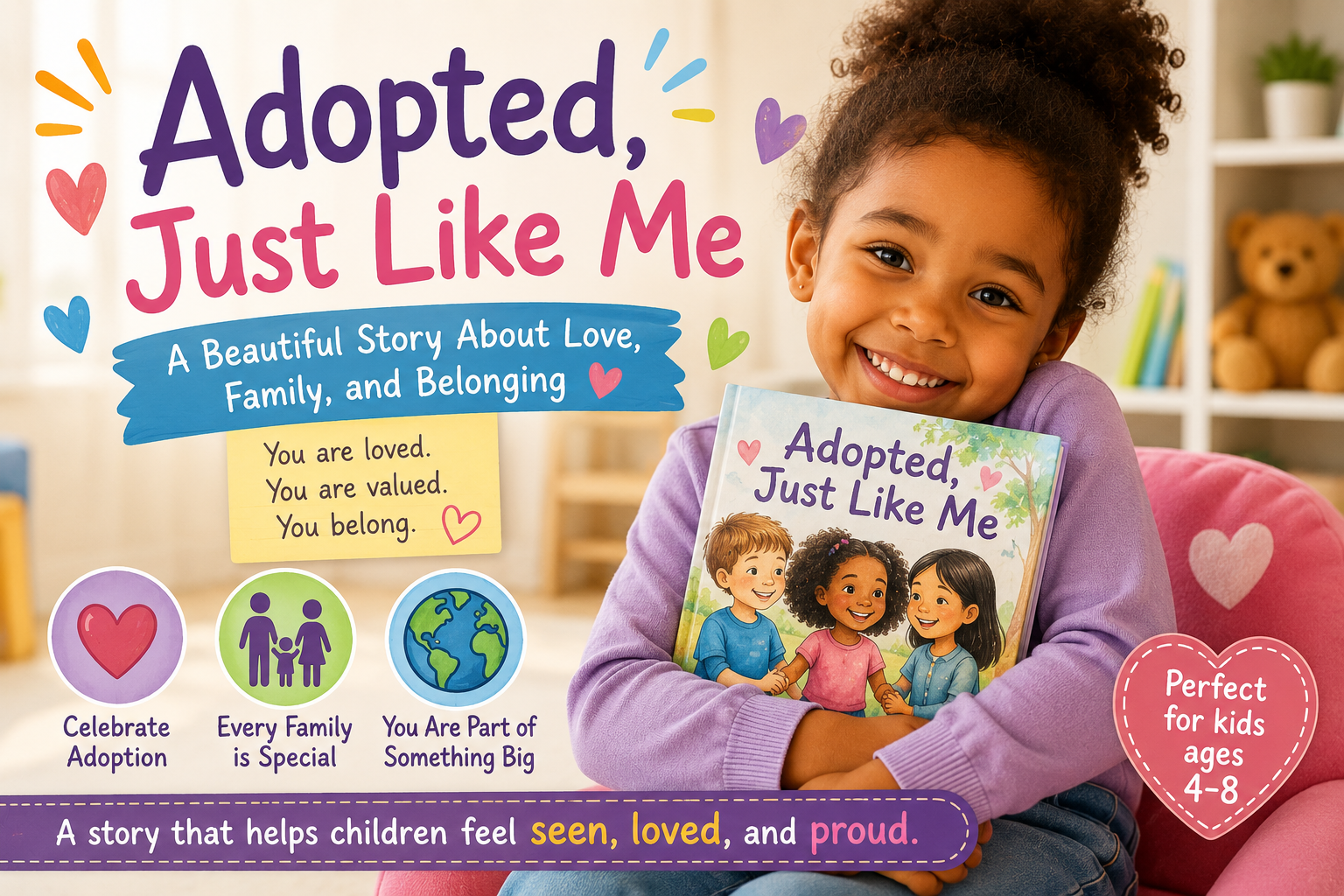 Adopted, Just Like Me: A Heartwarming Story About Love, Family, and Belonging
