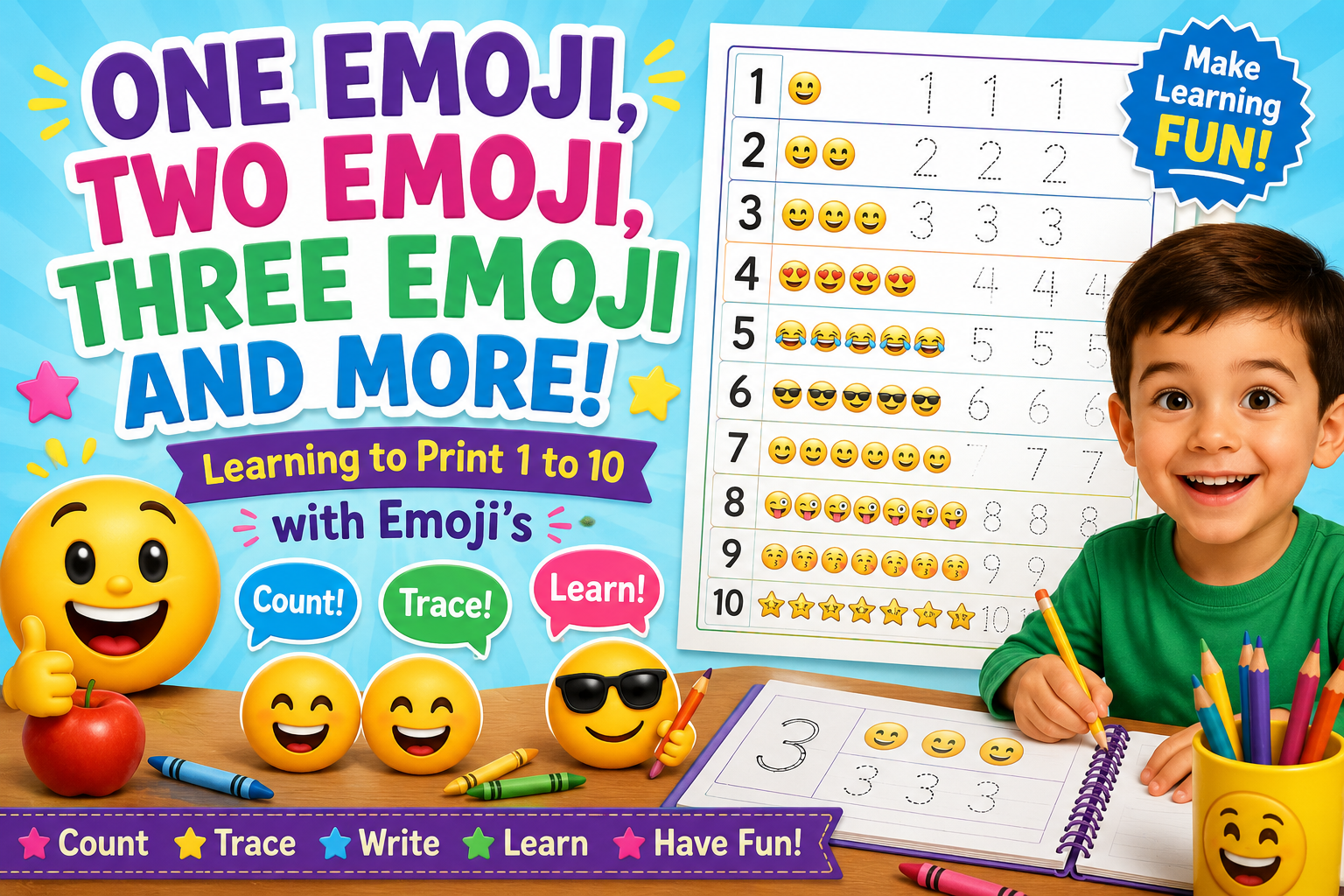 One Emoji, Two Emoji, Three Emoji and More: Learning to Print 1 to 10 with Emoji's